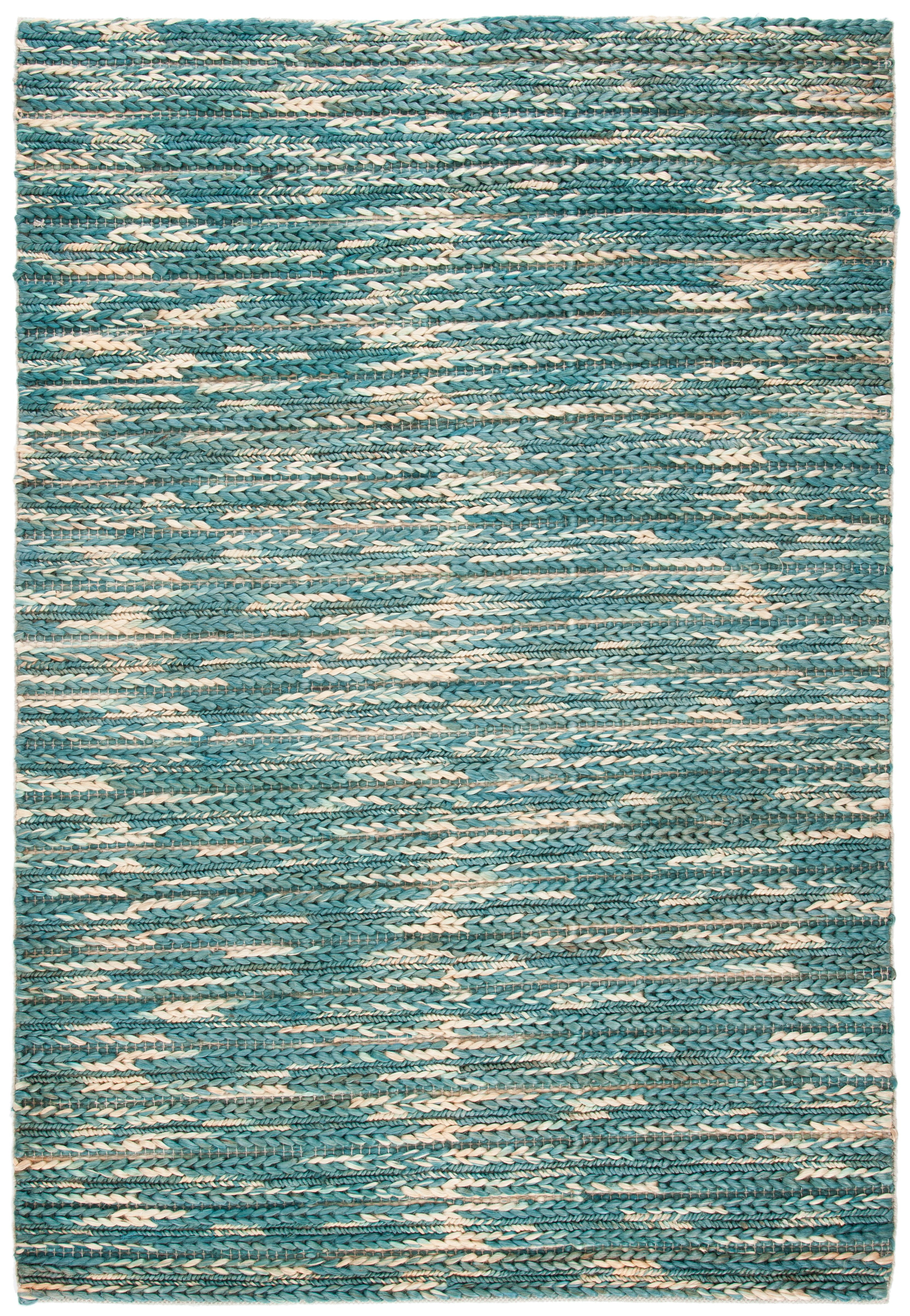 Hand-Woven Dark Green and Natural Cotton Area Rug - 5x8 Feet