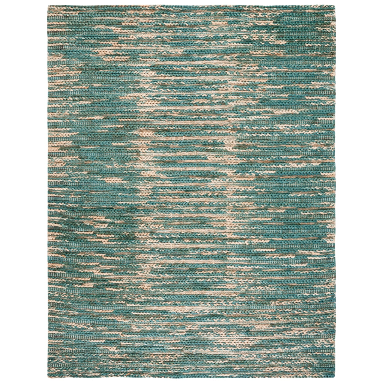 Hand-Woven Dark Green and Natural Cotton Area Rug - 5x8 Feet