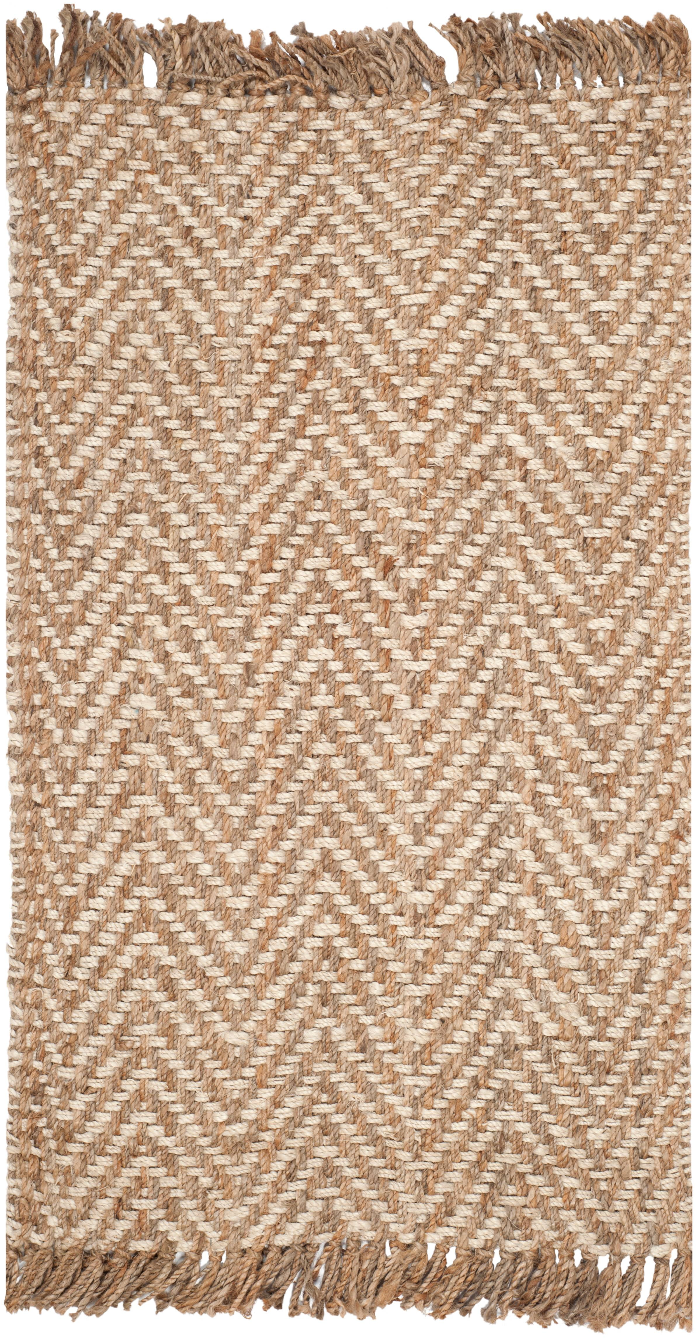 Chevron Fringe Hand-Knotted Jute Area Rug - 2'6" x 4', Bleach & Natural