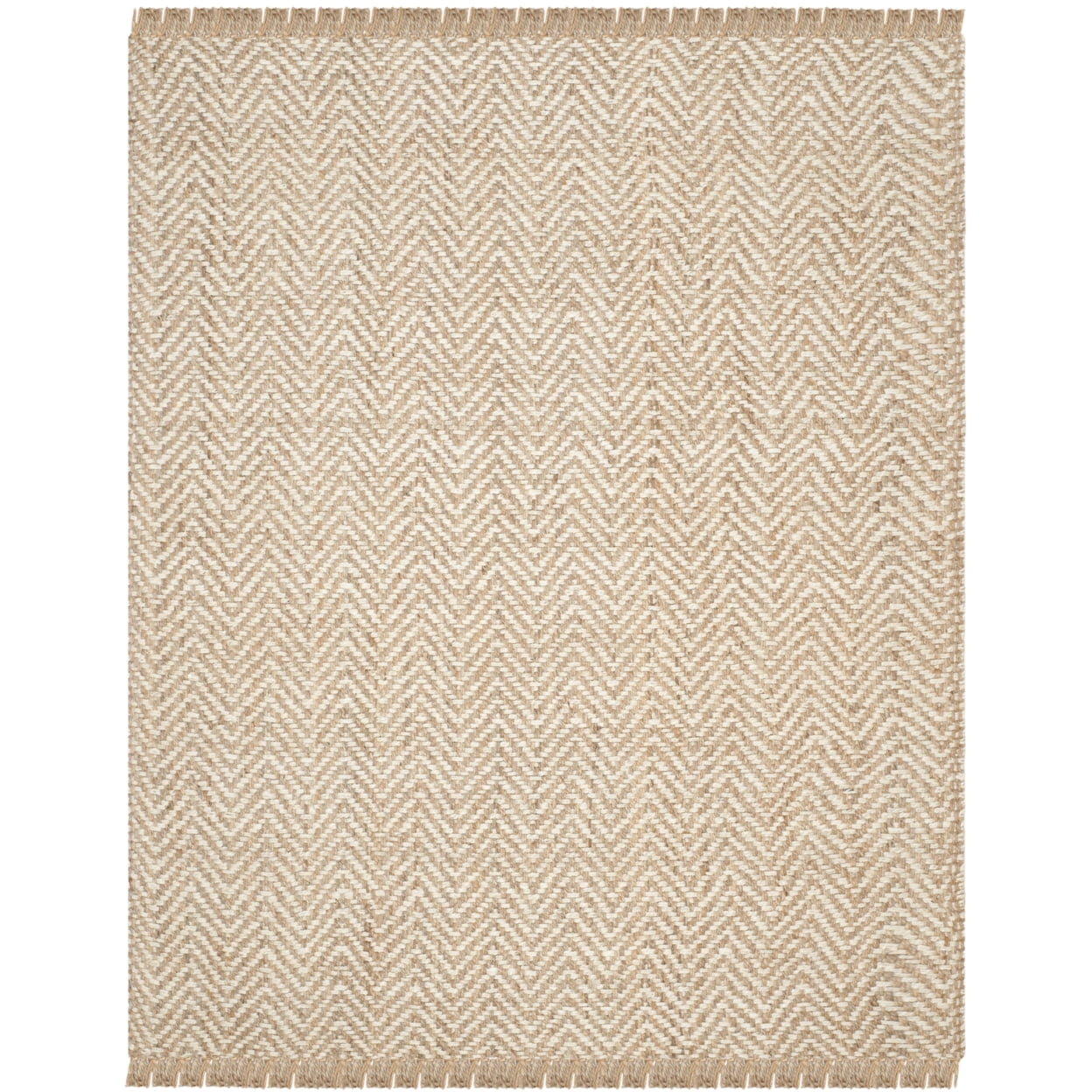 Chevron Fringe Hand-Knotted Jute Area Rug - 2'6" x 4', Bleach & Natural