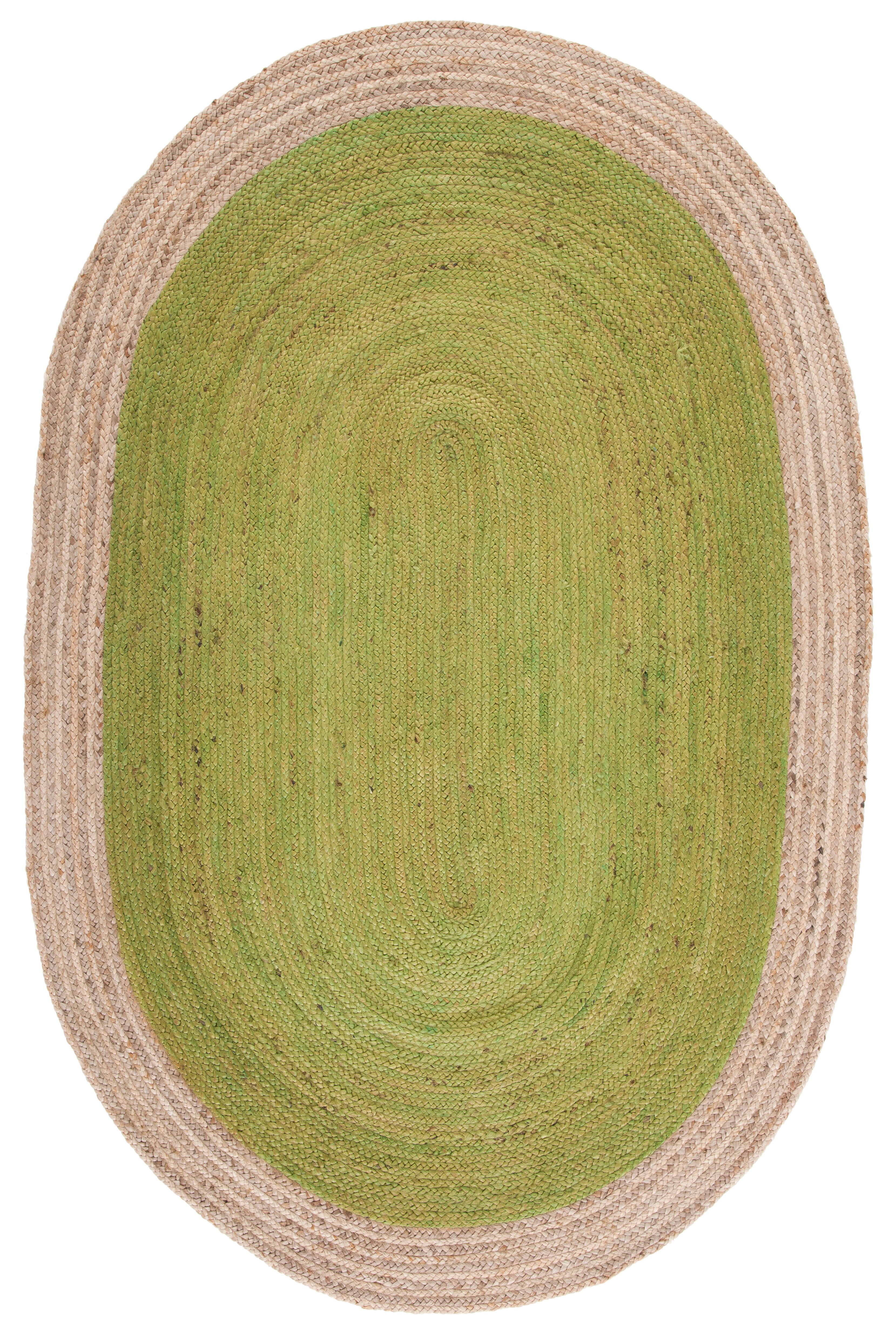Green and Natural Oval Braided Jute Area Rug 3' x 5'