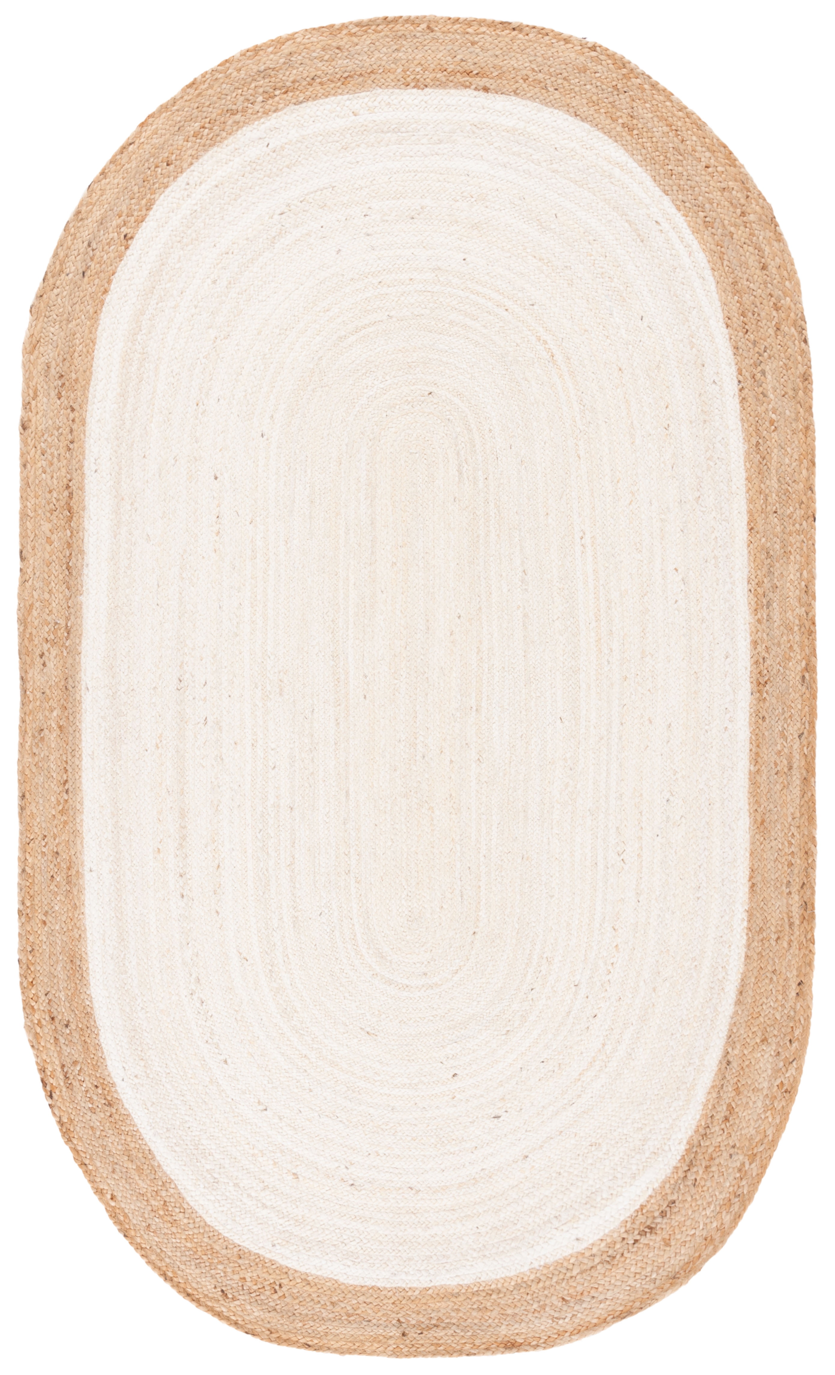 Ivory and Natural Oval Braided Jute Rug 4' x 6'