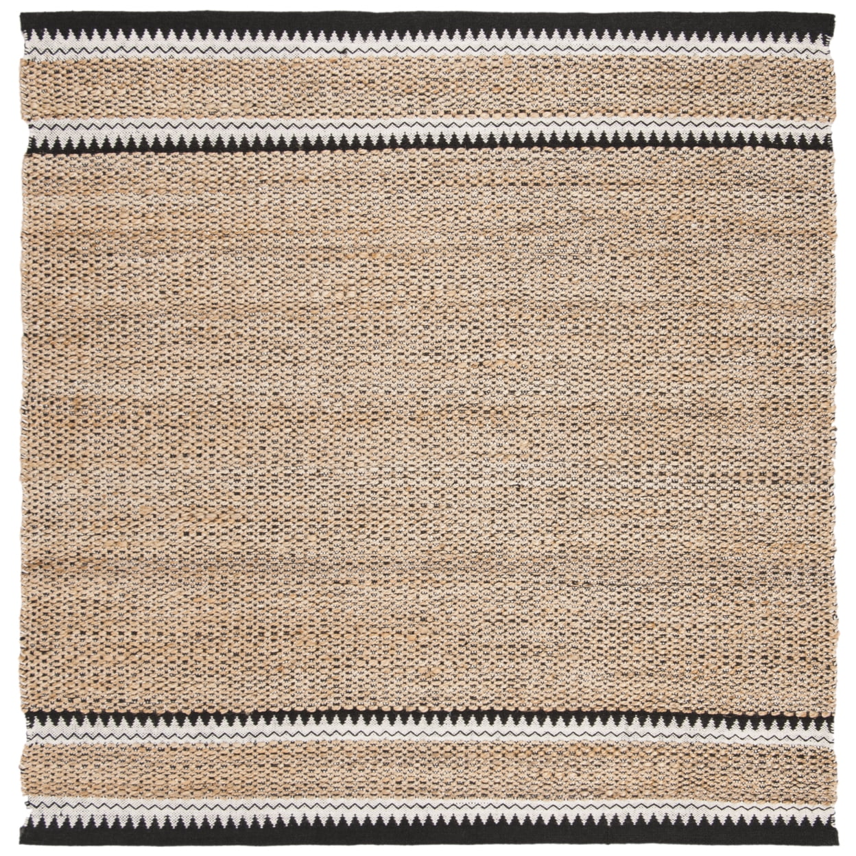Natural Black Geometric Wool and Jute Square Rug