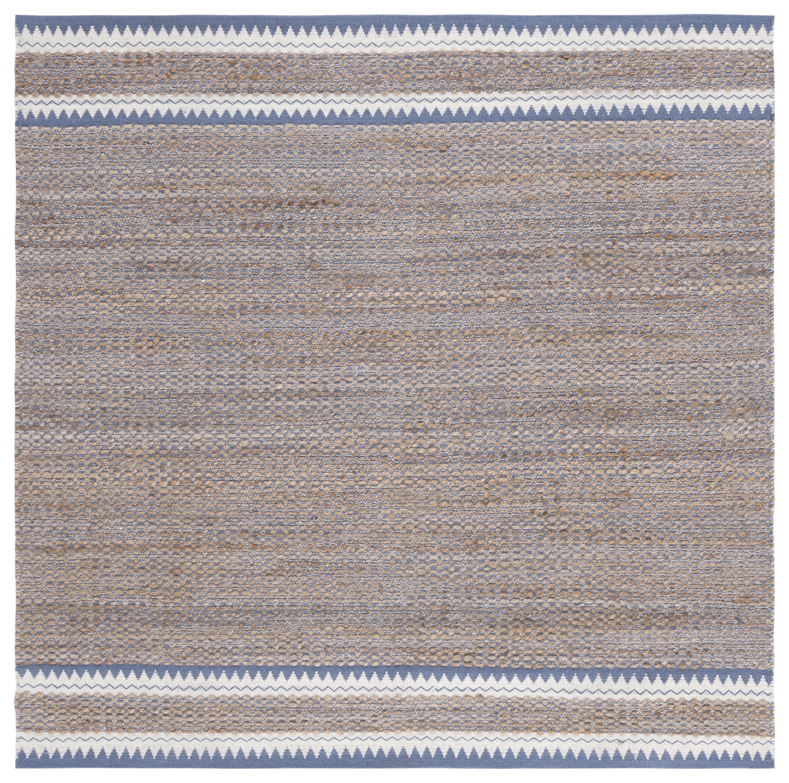 Coastal Charm Hand-Knotted Blue Wool & Cowhide 6' Square Rug