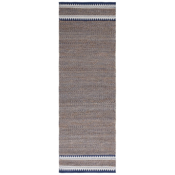 SAFAVIEH Natural Fiber Becky Solid Runner Rug, Natural/Navy, 2'6" x 8'