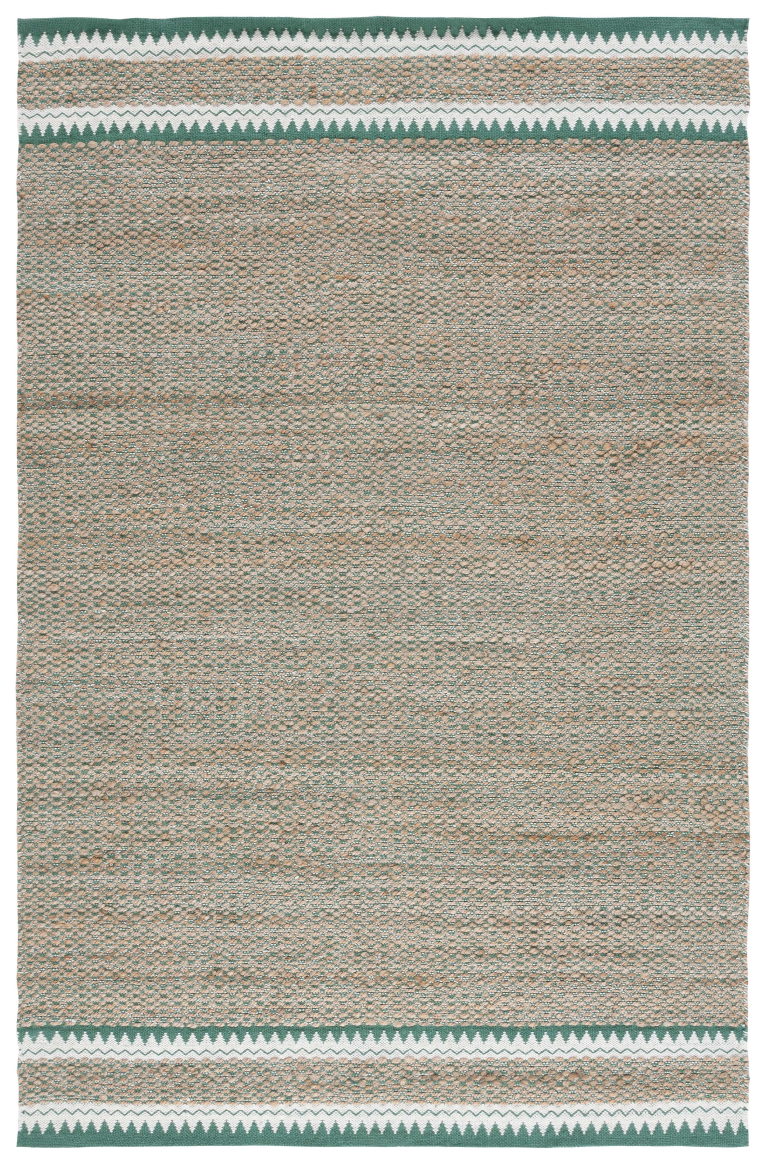 Coastal Chic Geometric Hand-Knotted Wool and Jute Rug - Natural/Green, 3x5