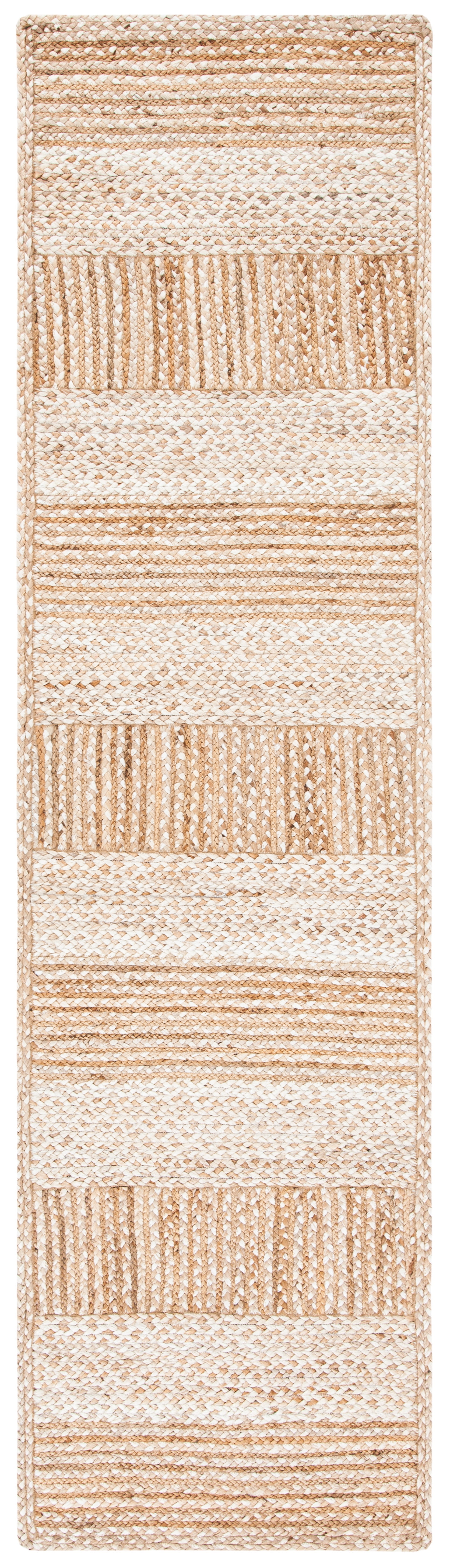 Ivory and Natural Geometric Cotton Runner Rug