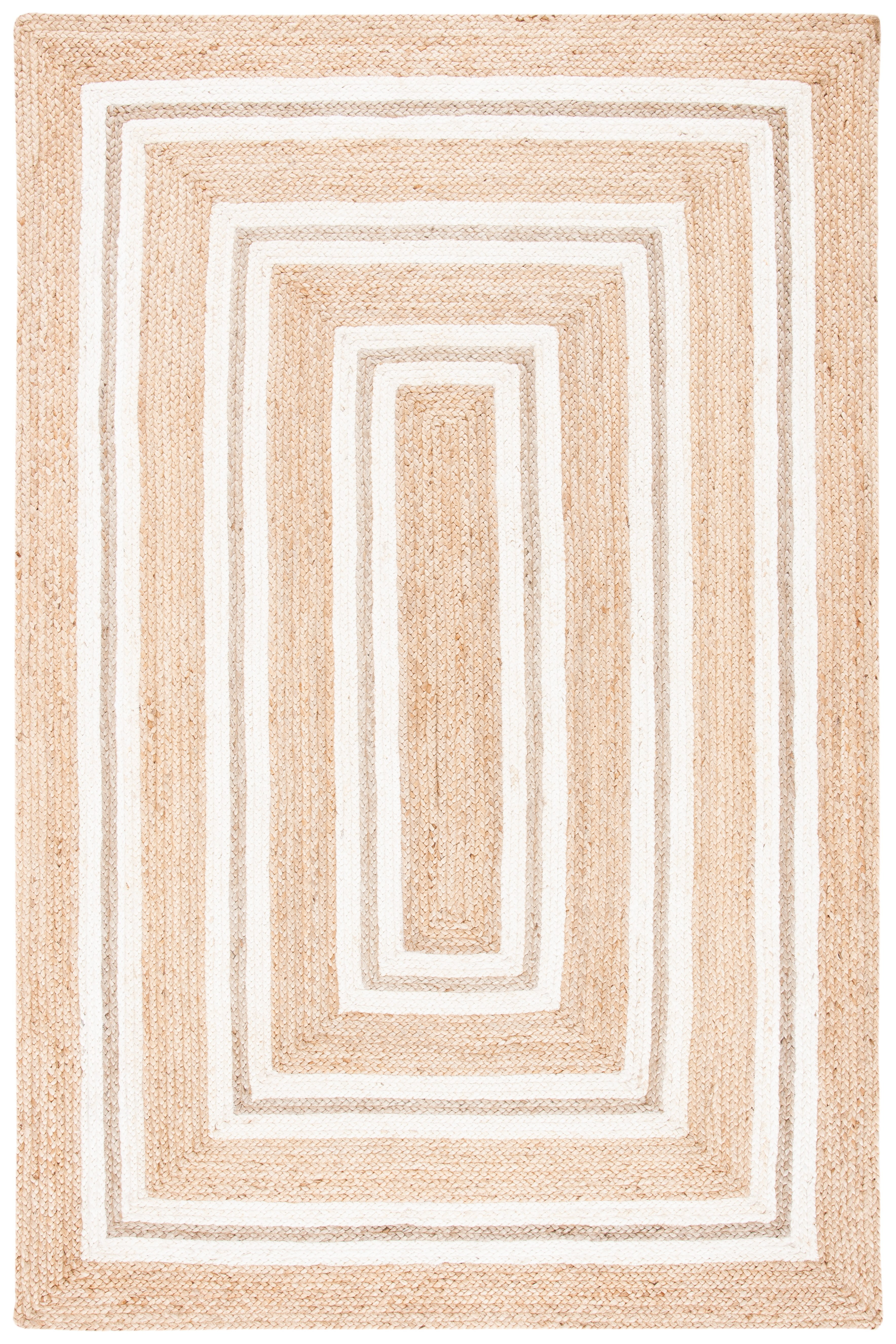 Ivory and Natural Geometric Flat Woven Cowhide Rug, 6' x 9'