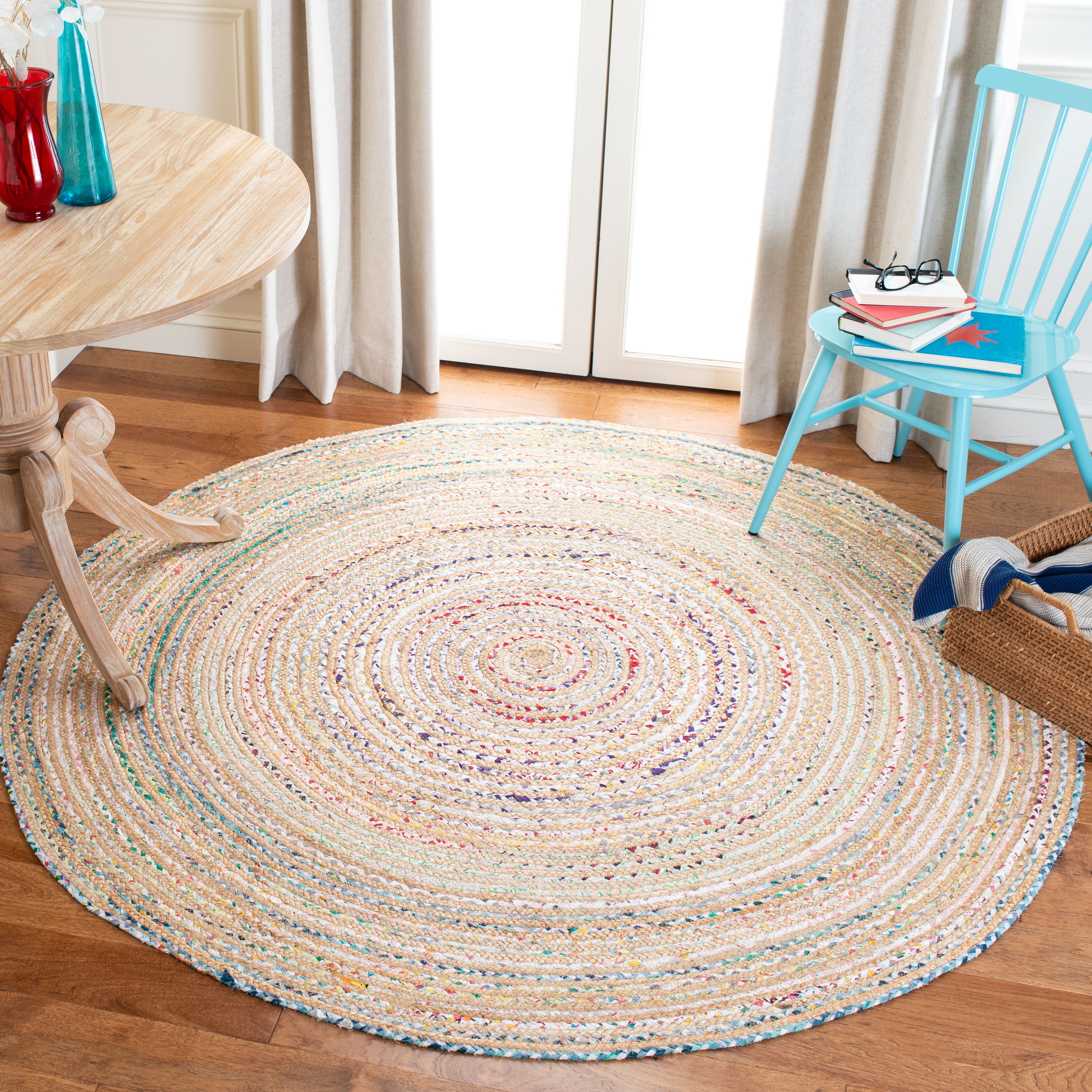Handmade Ivory and Taupe Cotton Round Area Rug