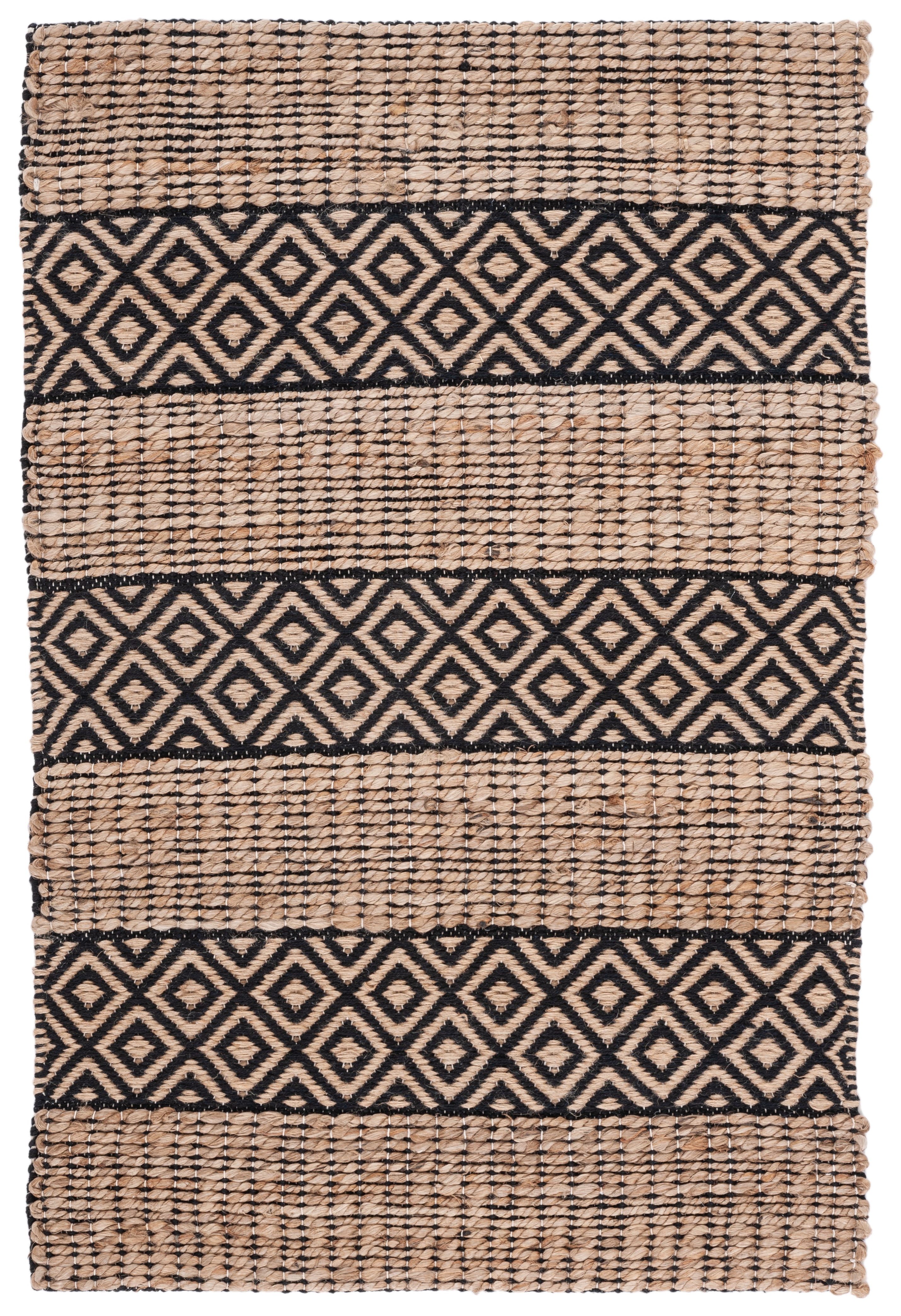 Handmade Black and Natural Cotton Rectangular Area Rug
