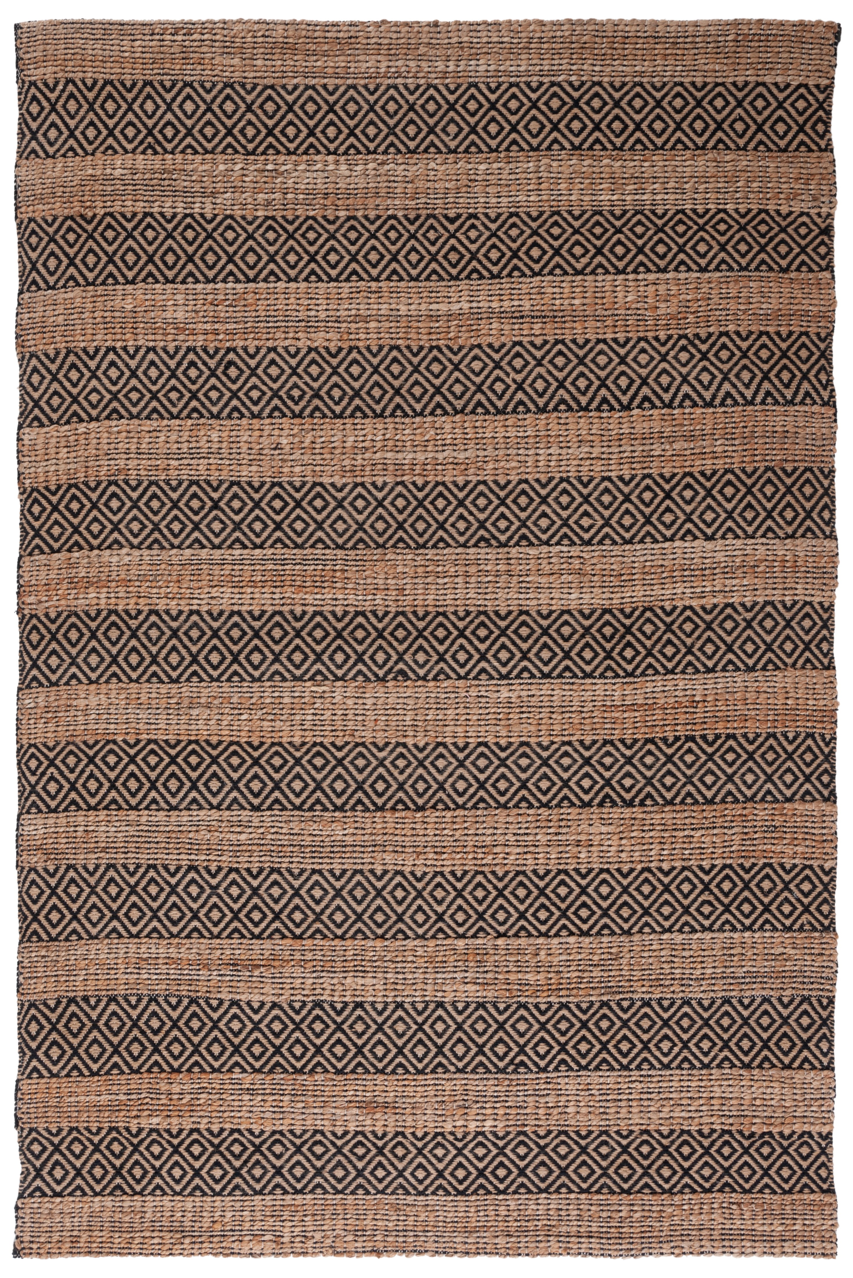 Handmade Black and Natural Cotton Flat Woven Rug