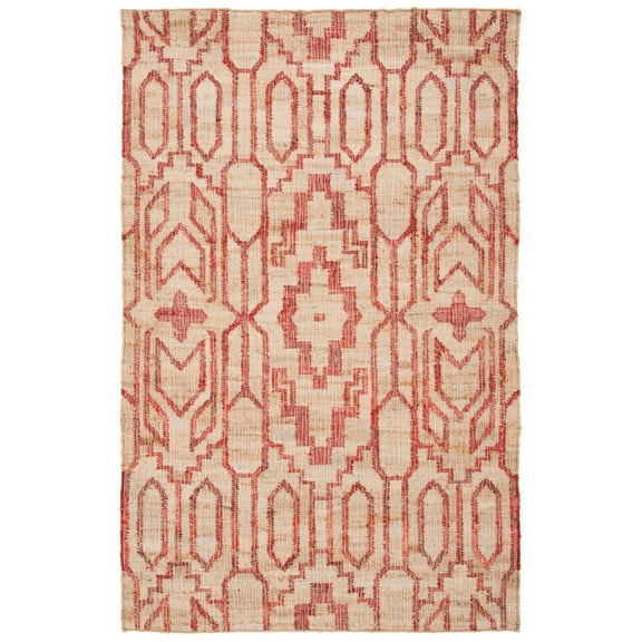 SAFAVIEH Natural Fiber Natalie Geometric Area Rug, Natural/Red, 4' x 6'