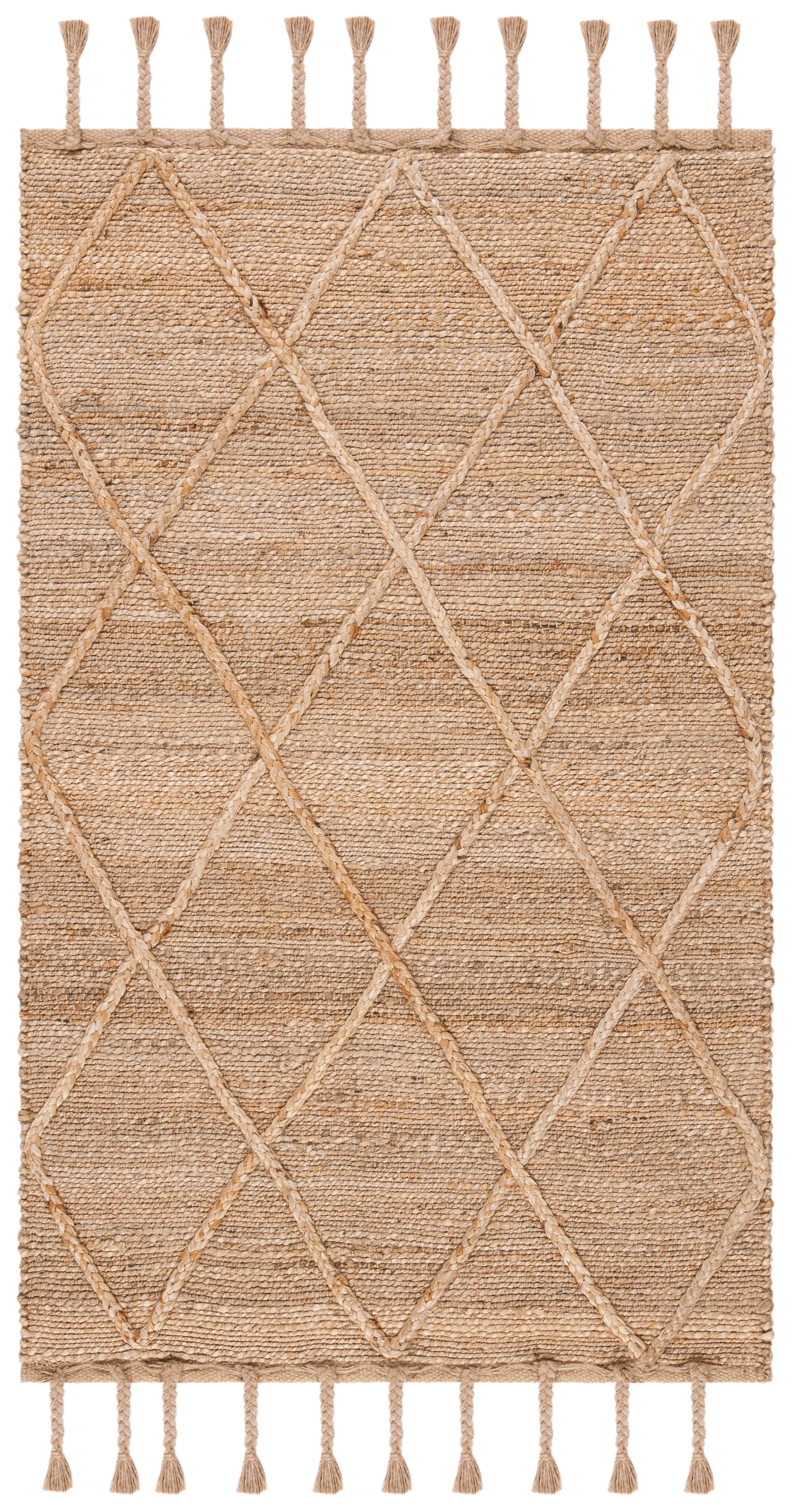 Natural Jute Flat Woven Handmade Area Rug with Tassels
