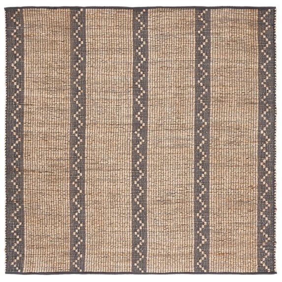 SAFAVIEH Natural Fiber Nanette Striped Area Rug, Natural/Gray, 6' x 6' Square