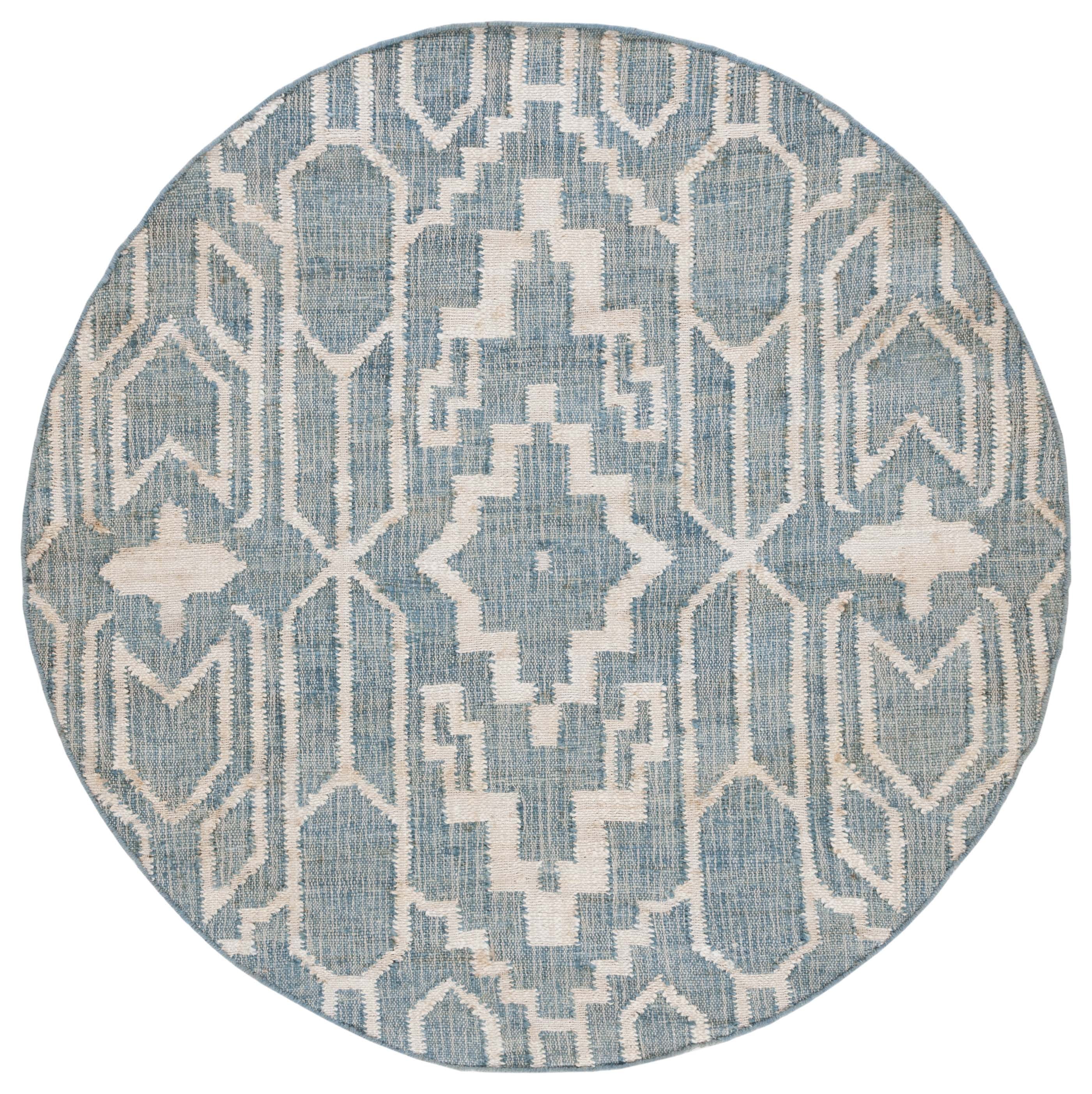 SAFAVIEH Natural Fiber Natalie Geometric Area Rug, Blue/Ivory, 6' x 6' Round