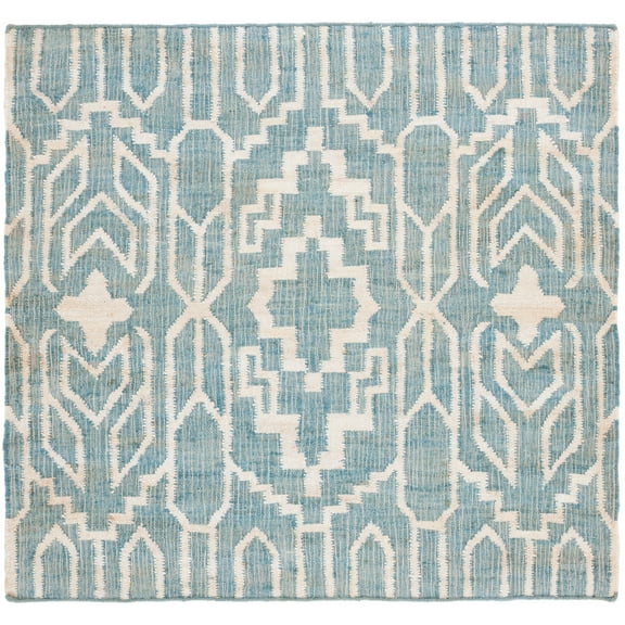SAFAVIEH Natural Fiber Natalie Geometric Area Rug, Blue/Ivory, 6' x 6' Square