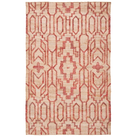 SAFAVIEH Natural Fiber Natalie Geometric Area Rug, Natural/Red, 3' x 5'