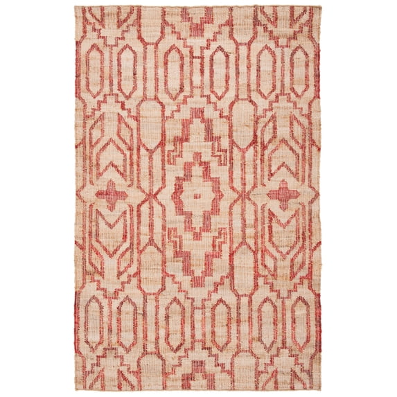 SAFAVIEH Natural Fiber Natalie Geometric Area Rug, Natural/Red, 8' x 10'