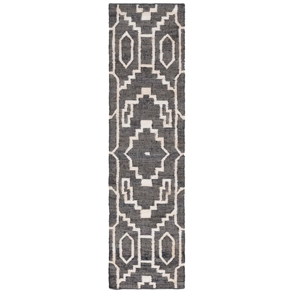 SAFAVIEH Natural Fiber Natalie Geometric Runner Rug, Black/Ivory, 2'3" x 9'