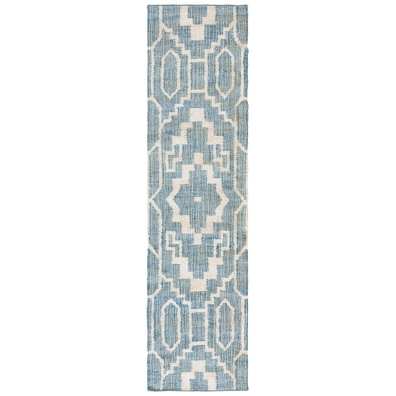 SAFAVIEH Natural Fiber Natalie Geometric Runner Rug, Blue/Ivory, 2'3" x 9'