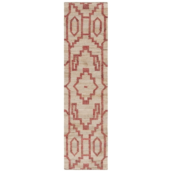 SAFAVIEH Natural Fiber Natalie Geometric Runner Rug, Natural/Red, 2'3" x 9'