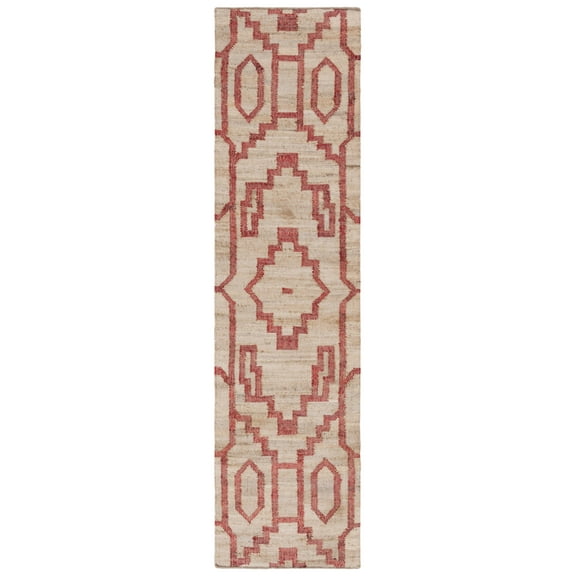 SAFAVIEH Natural Fiber Natalie Geometric Runner Rug, Natural/Red, 2'3" x 9'