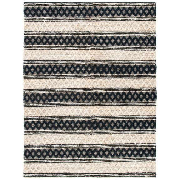 SAFAVIEH Natural Fiber Odran Striped Area Rug, Black/Ivory, 8' x 10'
