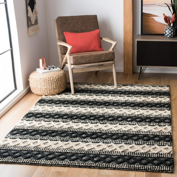 SAFAVIEH Natural Fiber Odran Striped Geometric Jute Area Rug, Black/Ivory, 5' x 8'