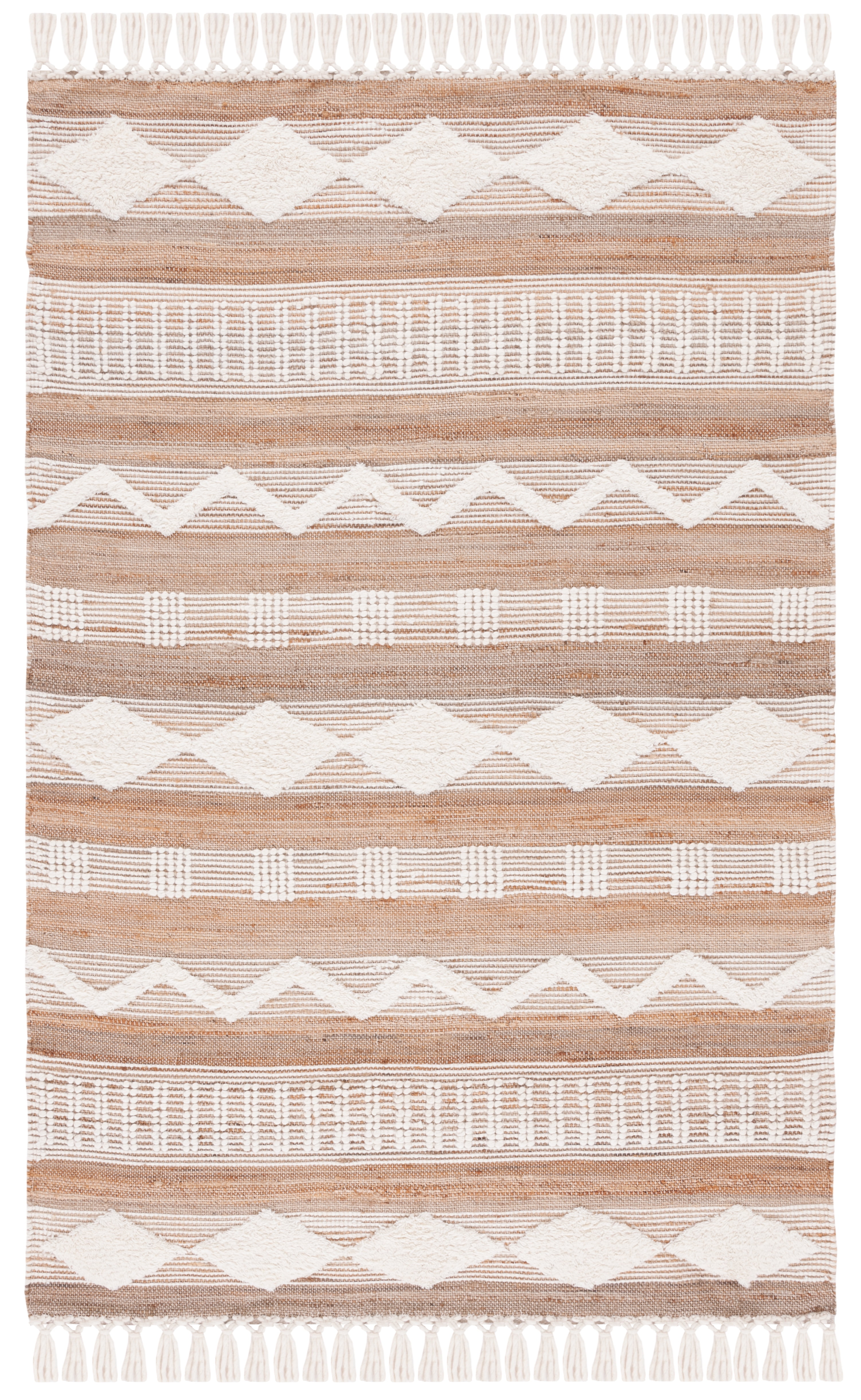 Ivory and Natural Flat Woven Wool Cotton Area Rug, 3' x 5'