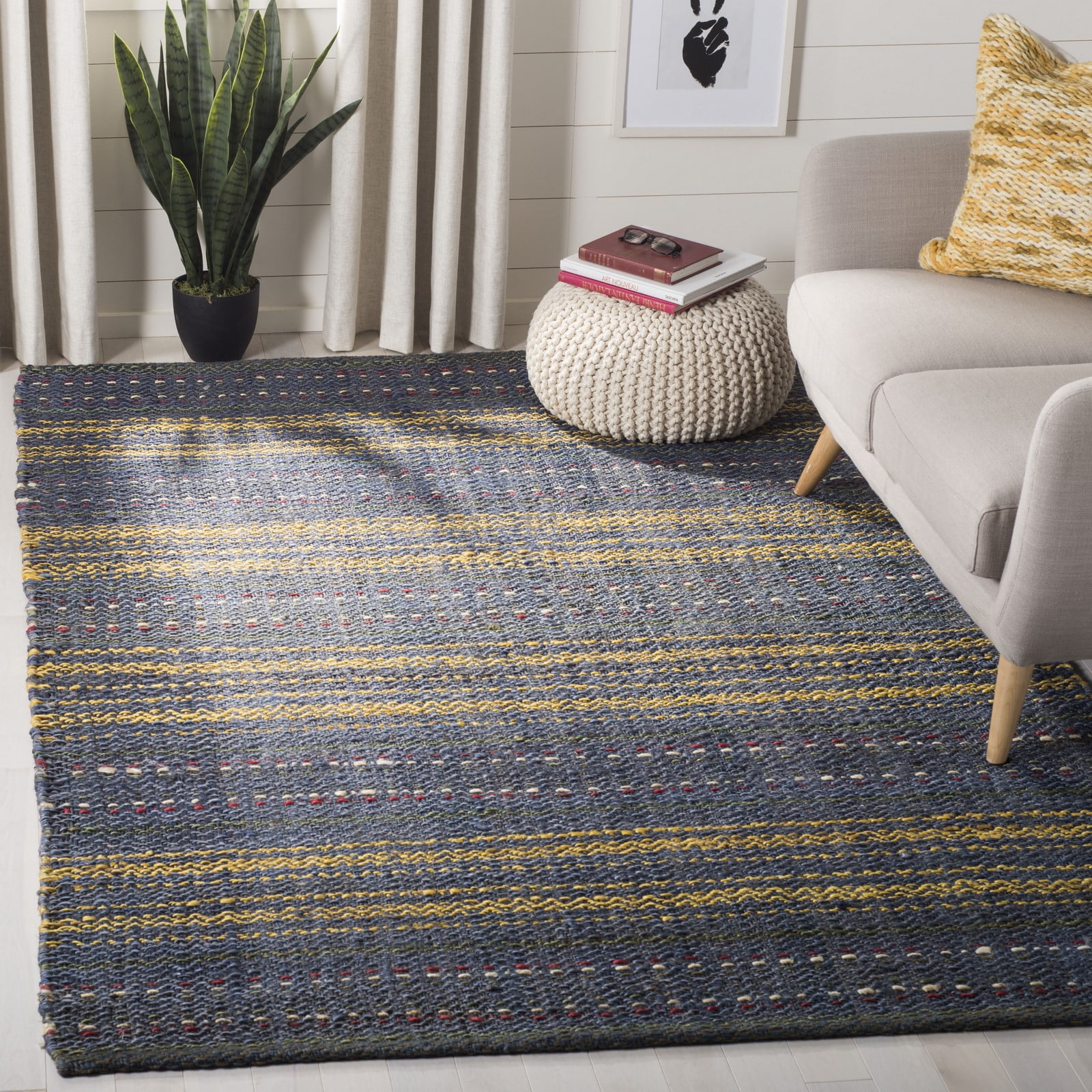 SAFAVIEH Natural Fiber Ombre Striped Jute Area Rug, Blue/Gold, 6' x 9'