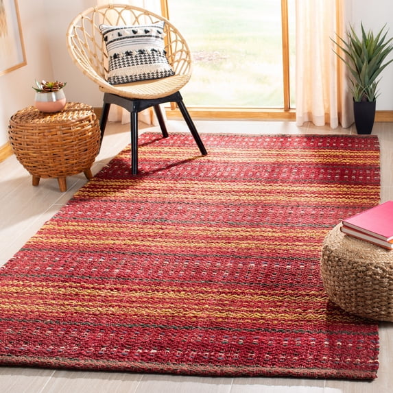 SAFAVIEH Natural Fiber Ombre Striped Jute Area Rug, Red/Gold, 6' x 9'