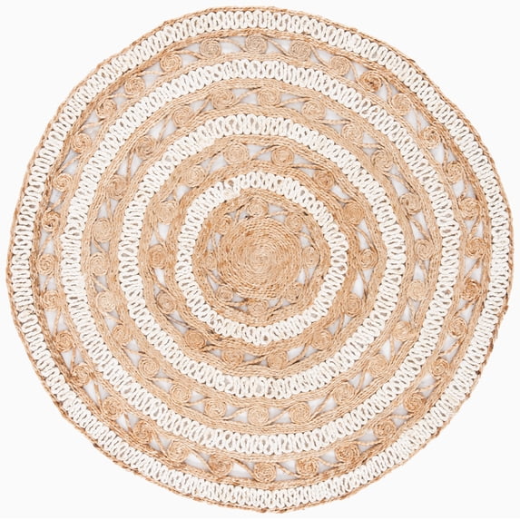 SAFAVIEH Natural Fiber Penelope Geometric Area Rug, Ivory/Natural, 3' x 3' Round