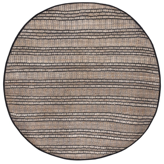 SAFAVIEH Natural Fiber Petra Striped Area Rug, Black/Natural, 7' x 7' Round