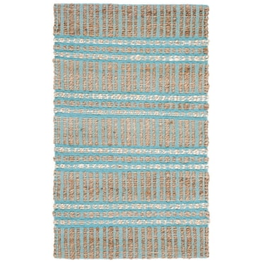 SAFAVIEH Natural Fiber Petra Striped Area Rug, Teal/Natural, 3' x 5'