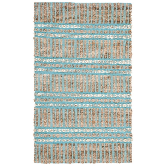 SAFAVIEH Natural Fiber Petra Striped Area Rug, Teal/Natural, 3' x 5'