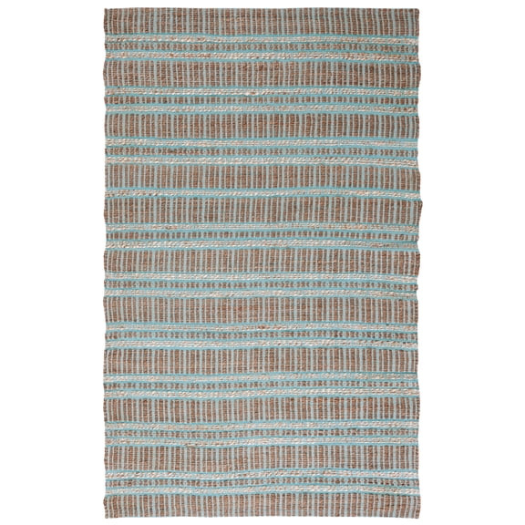 SAFAVIEH Natural Fiber Petra Striped Area Rug, Teal/Natural, 6' x 9'