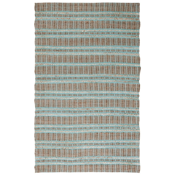 SAFAVIEH Natural Fiber Petra Striped Area Rug, Teal/Natural, 8' x 10'