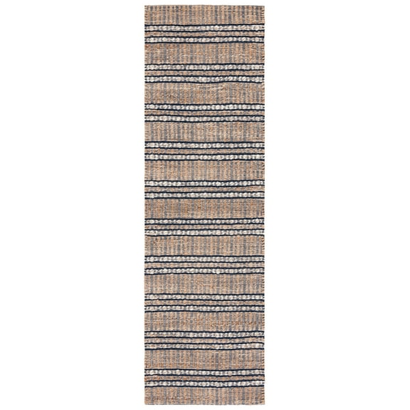SAFAVIEH Natural Fiber Petra Striped Runner Rug, Navy/Natural, 2'3" x 8'