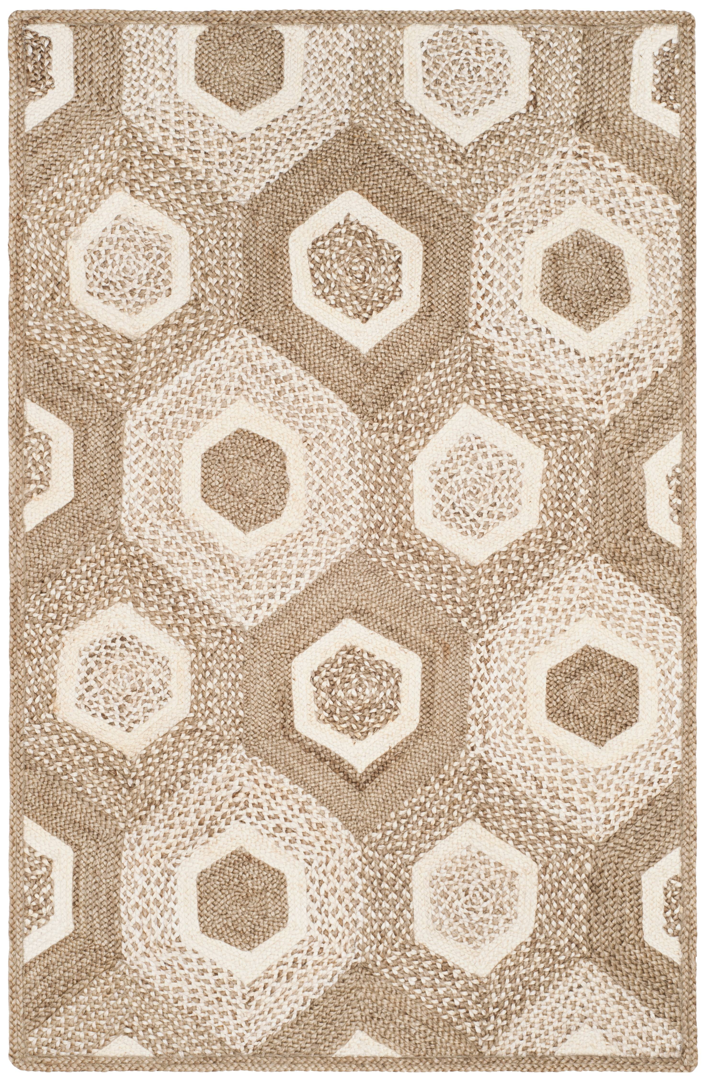 SAFAVIEH Natural Fiber Priscilla Geometric Braided Jute Area Rug, Grey/Ivory, 3' x 5'