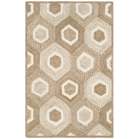 SAFAVIEH Natural Fiber Priscilla Geometric Braided Jute Area Rug, Grey/Ivory, 5' x 8'