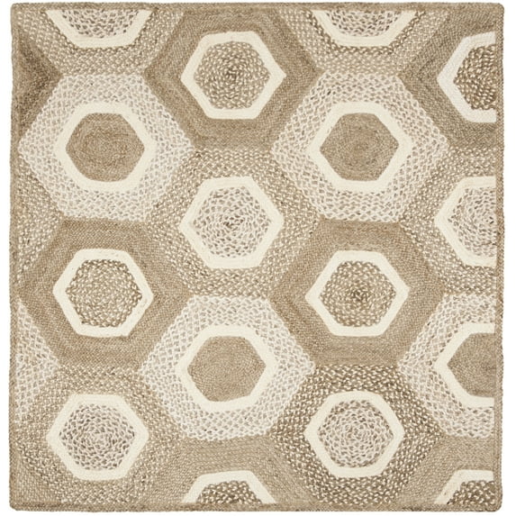 SAFAVIEH Natural Fiber Priscilla Geometric Braided Jute Area Rug, Grey/Ivory, 6' Square
