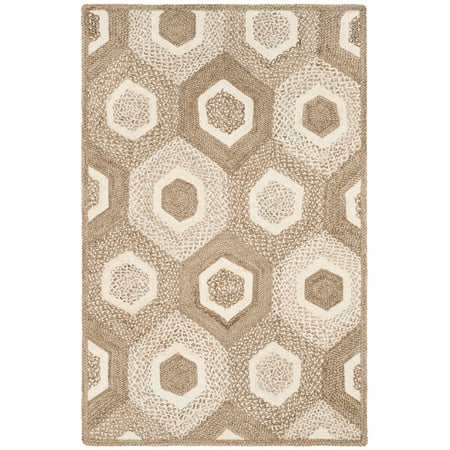 SAFAVIEH Natural Fiber Priscilla Geometric Braided Jute Area Rug, Grey/Ivory, 6' x 9'