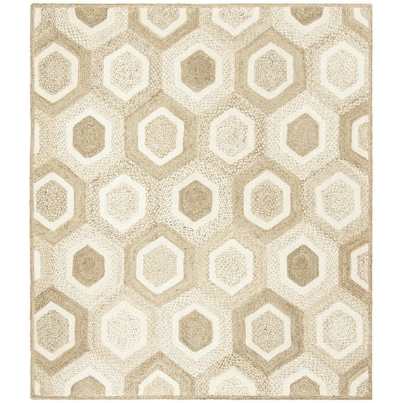 SAFAVIEH Natural Fiber Priscilla Geometric Braided Jute Area Rug, Grey/Ivory, 8' x 10'