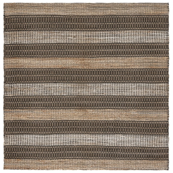SAFAVIEH Natural Fiber Quincy Striped Area Rug, Black/Natural, 6'6" x 6'6" Square