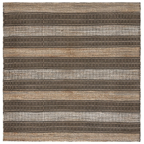 SAFAVIEH Natural Fiber Quincy Striped Area Rug, Black/Natural, 6'6" x 6'6" Square