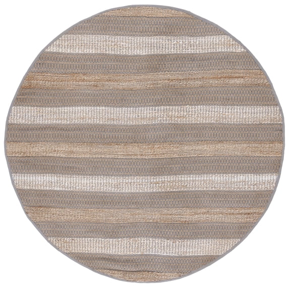 SAFAVIEH Natural Fiber Quincy Striped Area Rug, Grey/Natural, 7' x 7' Round