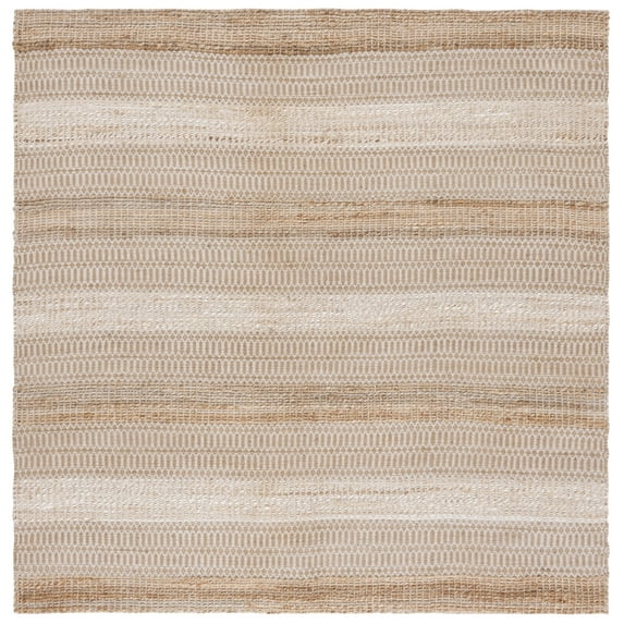 SAFAVIEH Natural Fiber Quincy Striped Area Rug, Ivory/Natural, 6'6" x 6'6" Square