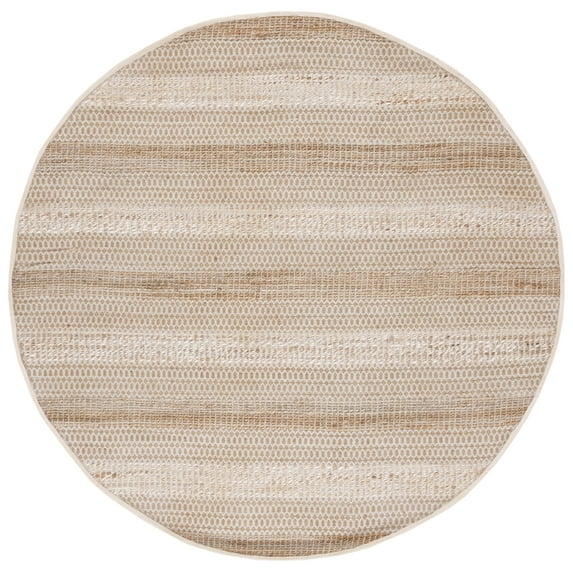 SAFAVIEH Natural Fiber Quincy Striped Area Rug, Ivory/Natural, 7' x 7' Round