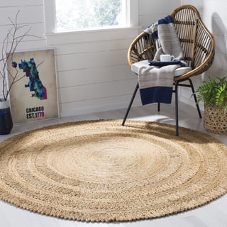 SAFAVIEH Natural Fiber Rodina Geometric Braided Jute Area Rug, Natural, 3' x 3' Round