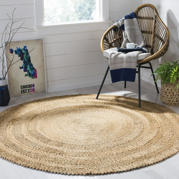 SAFAVIEH Natural Fiber Rodina Geometric Braided Jute Area Rug, Natural, 4' x 4' Round